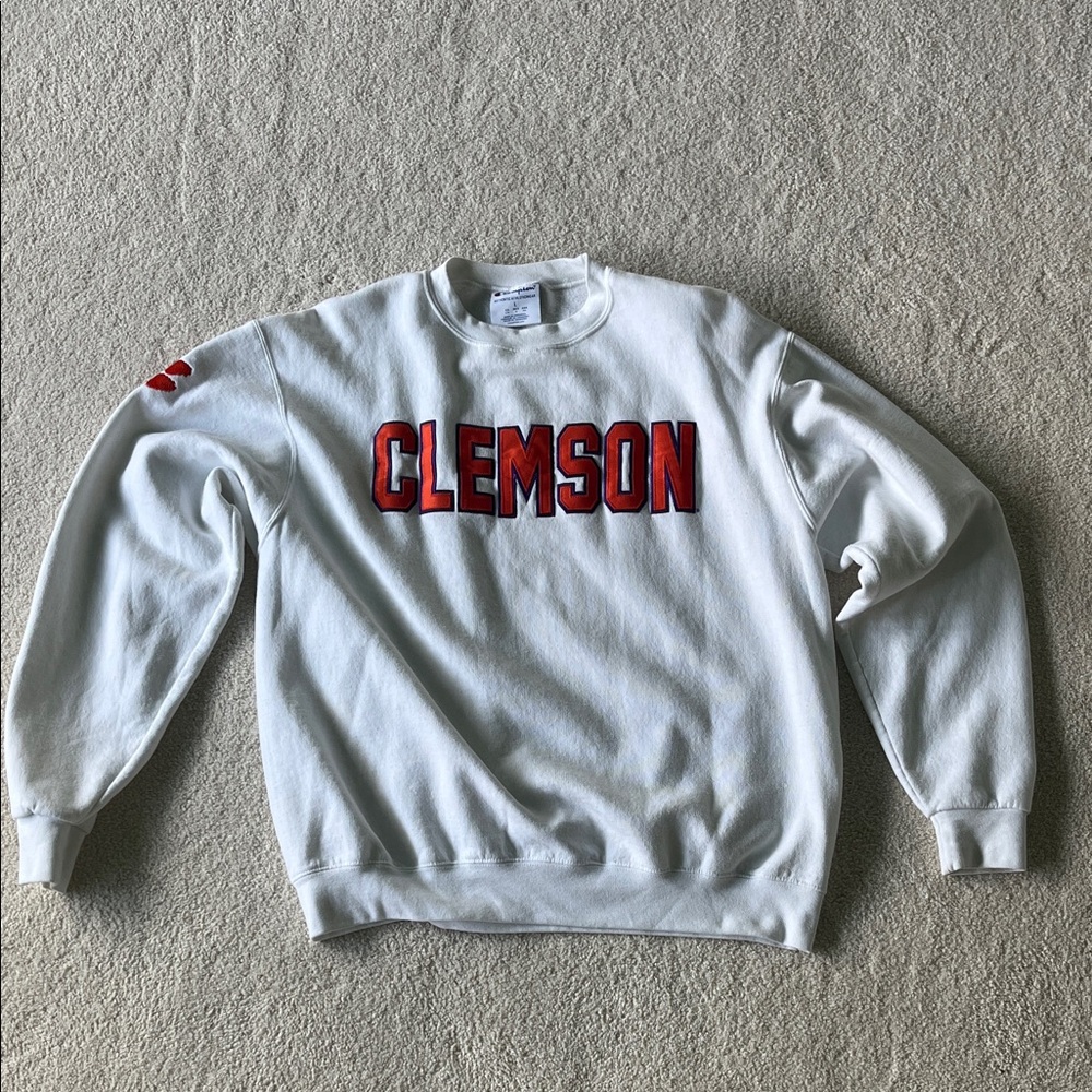 Men’s Champion White Clemson Co-Op Crewneck Sweatshirt